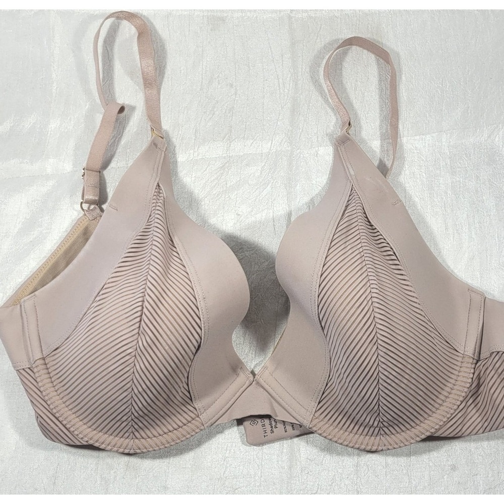 Third Love Shadow Stripe Underwire Plunge Bra - Beige - Size 34C1/2
